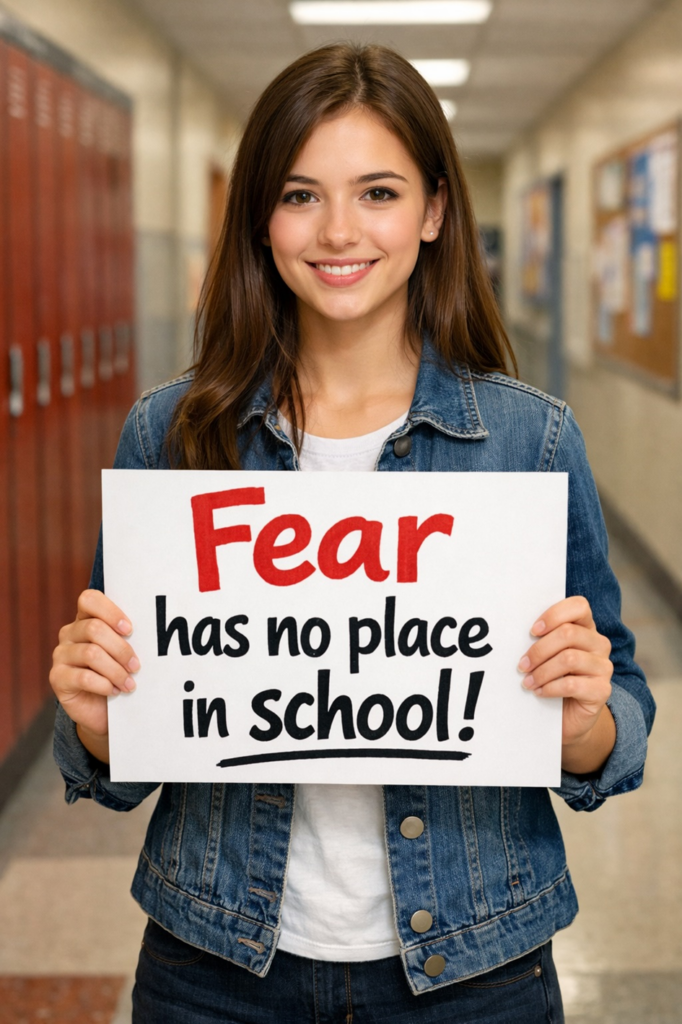 Konflikttraining für Schulen, Gewaltprävention, "Fear has no place in school". KI-generiert
