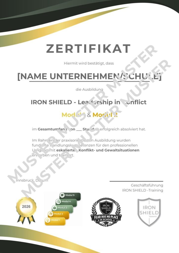 Zertifikat-Muster: IRON SHIELD - Leadership in Conflict
